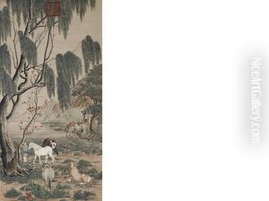 Horses And Groom In Landscape Horses And Groom In Landscape