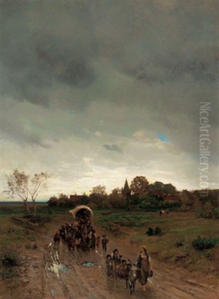 Abendstimmung Mit Fahrendem Volk Am Dorfweg - view 1