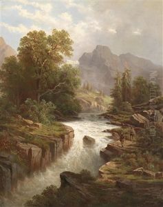 Wanderer Am Gebirgsbachufer