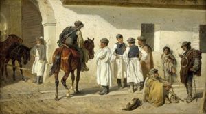 In Ungarn: Magyarischer Reiter Und Rastende An Der Poststation by Heinrich Lang