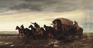 Soldaten Begleiten Siebenspannigen Planwagen An Einem Spatherbsttag by Heinrich Lang
