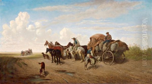In Der Puszta, Bauern Auf Ihren Fuhrwerken - view 1