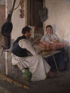 Ungarische Familie Mit Kind Bei Der Brotzeit