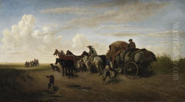 In Der Puszta. Bauern Auf Ihren Pferdefuhrwerken - view 1