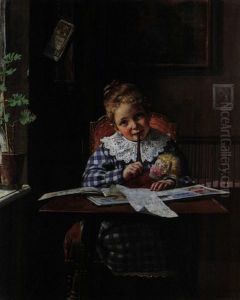 Klienes Schulmadchen Mit Puppe by Hermann Lang