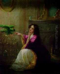 Girl With A Parrot by Louis Lang