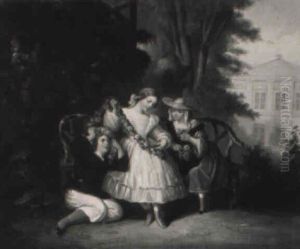Blumen Des Gartens: A Genre Scene With Children by Louis Lang
