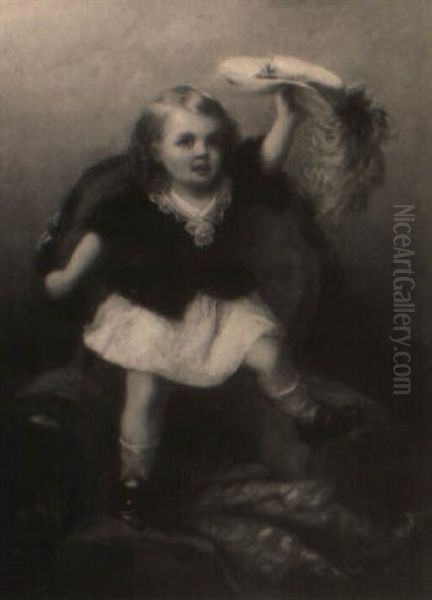 Little Girl Standing On Chair With Plumed Hat... - view 1