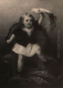 Little Girl Standing On Chair With Plumed Hat...