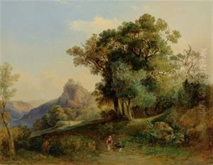 Idyllische Landschaft Im Hintergrund Eine Burganlage by Rudolf Lang