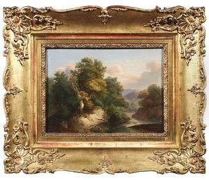 Idyllische Fluslandschaft, Im Hintergrund Erhebt Sich Eine Burg Auf Einer Anhohe by Rudolf Lang