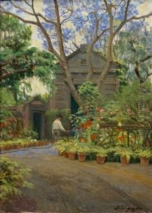 Gardener Watering Flowerpots by Juliane Langberg