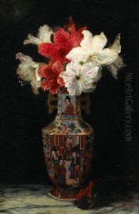 A Still Life Of Flowers In An Cantonese Enamelled Vase