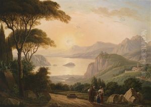 Sudliche Landschaft Mit Figurlicher Staffage Im Vordergrund by Antoni Lange