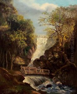 Groser Wasserfall Mit Wanderer