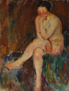 Seated Nude And Sketch Of A Female Model On The Reverse by Erik Niels Lange