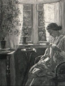 Interior Scene Of A Lady Sewing by Frederik Lange