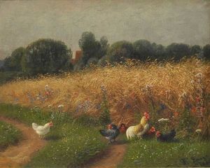 Huhner Am Kornfeld by Fritz Lange