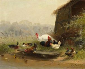 Federvieh Am Weiher by Fritz Lange
