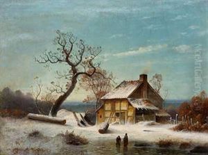 Winterlandschaft Mit Bauern Vor Dem Hof by Johann Gustav Lange