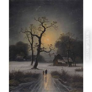 Winterspaziergang Bei Vollmond by Johann Gustav Lange