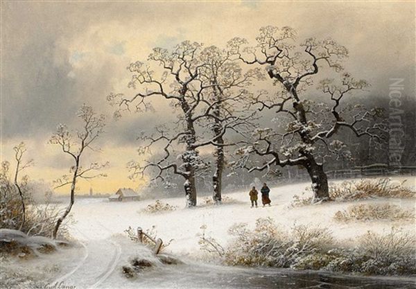 Winterlandschaft Mit Drei Eichen - view 1