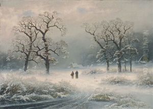 Zwei Frauen Auf Dem Weg In Verschneiter Winterlicher Landschaft