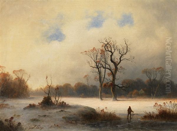 Winterlandschaft Mit Spazierganger - view 1