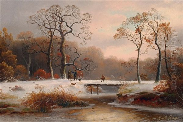 Jager Mit Beute In Winterlicher Landschaft - view 1