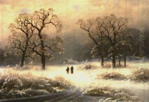 Zwei Frauen Auf Dem Weg In Verschneiter Winterlicher Landschaft