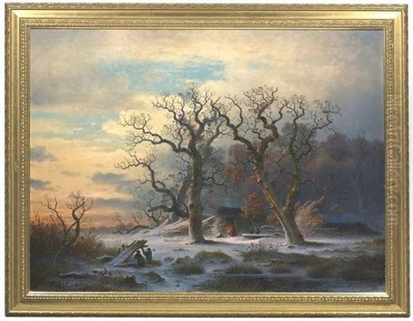 Abendliche Winterlandschaft Mit Einer Kohlerhutte - view 1