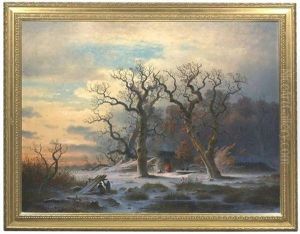 Abendliche Winterlandschaft Mit Einer Kohlerhutte Abendliche Winterlandschaft Mit Einer Kohlerhutte