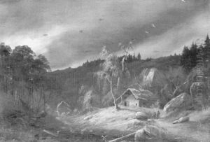 Two Hunters Returning To A Mountain Cottage by Johann Gustav Lange