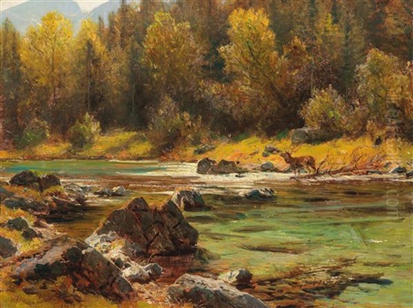 Red Deer By The Stream - view 1