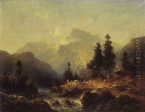 Berglandschaft Mit Wildbach Und Viehhirt - view 1