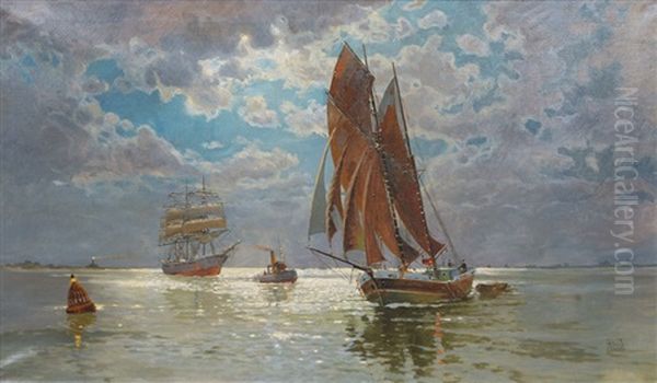 Fishing Cutter And Tall Ship Off Neuwerk - view 1