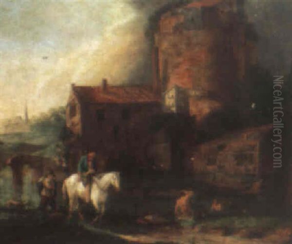Travellers Near A River And Farm Buildings - view 1