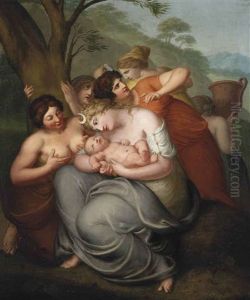 Diana Attending A Child Surrounded By Nymphs by Johan Josef Langenhoeffel