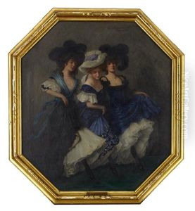 Tre Dansande Damer by Ludwig Von Langenmantel