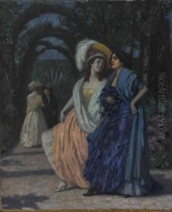 Damen In Parklandschaft by Ludwig Von Langenmantel
