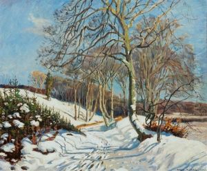 Besonnte Winterliche Landschaft In Danemark by Olaf Viggo Peter Langer