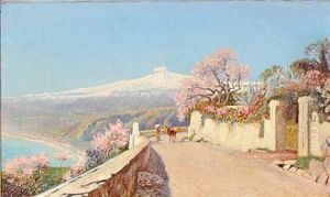 Summer Day In Taormina With Mount Etna In The Background by Olaf Viggo Peter Langer