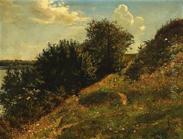 Summer Landscape With Girl Picking Flowers - view 1