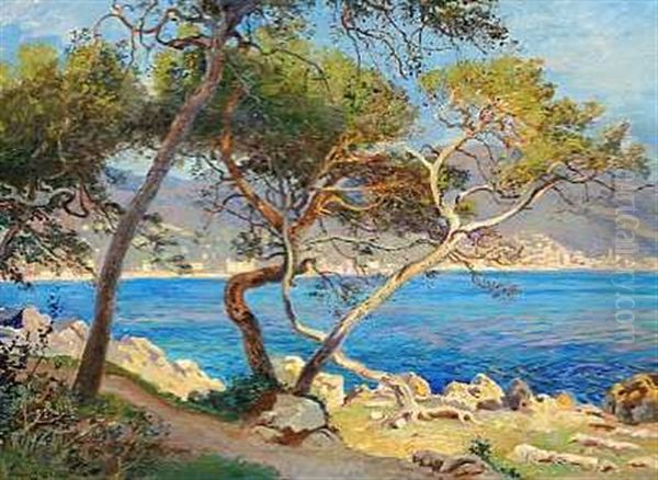 Udsigt Fra Cap Martin Ved Den Franske Riviera Over Middelhavet Mod Menton - view 1