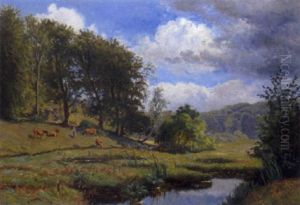 Kuhe Am Weiher by Olaf Viggo Peter Langer
