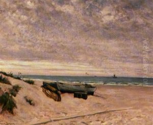 Optrukne Bade Pa Stranden by Olaf Viggo Peter Langer