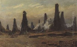Olfelder Mit Bohrturmen In Baku by Olaf Viggo Peter Langer