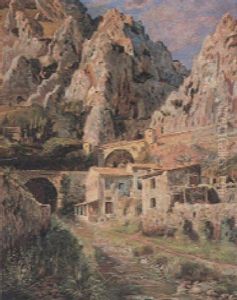 Gebirgslandschaft Mit Pont St. Louis Bei Menton by Olaf Viggo Peter Langer