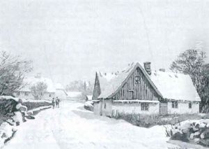 Landsbymotiv Med Figurer I Samtale Landsbymotiv Med Figurer I Samtale