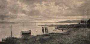 Landskab Med Born Der Leger Med Et Sejlskib by Olaf Viggo Peter Langer